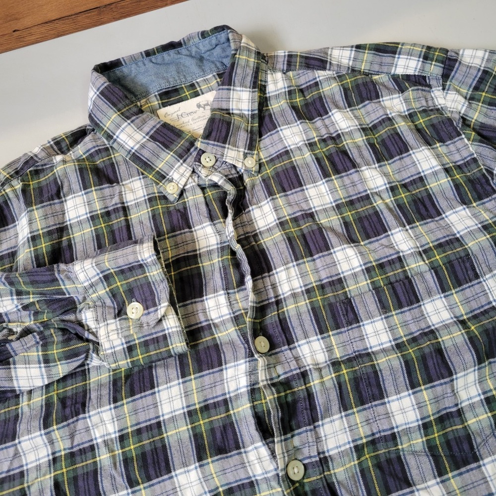 J Crew Men's M Long Sleeve Lightweight Blue Green Plaid Button Down Cotton Shirt